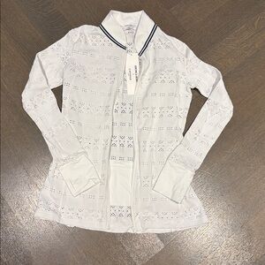 Veronica Beard White zip front eyelet jacket